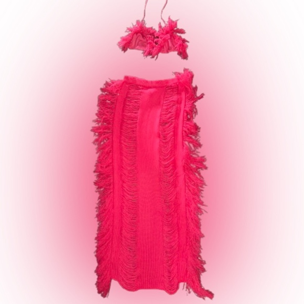 Pink Fringe Maxi Skirt